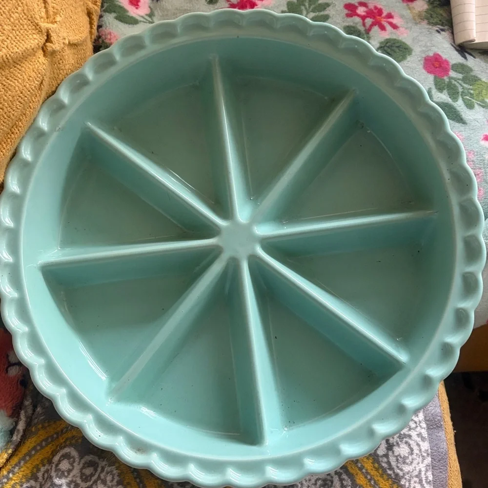 World Market Bisque Divided Pie Plate Quiche Tart Scone Cookie Bars Turquoise 11